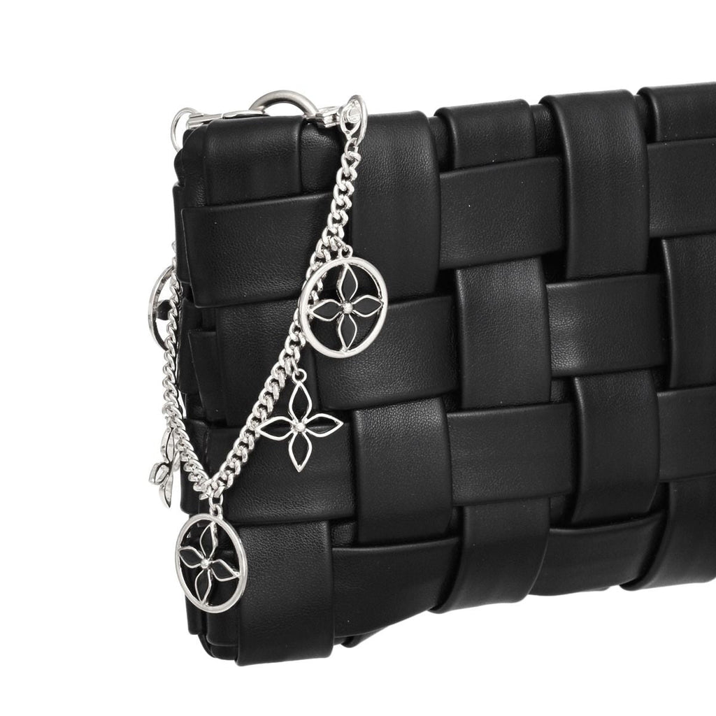 Chain Bag Silver Black Mono Flower Stylish Women’s Accessory
