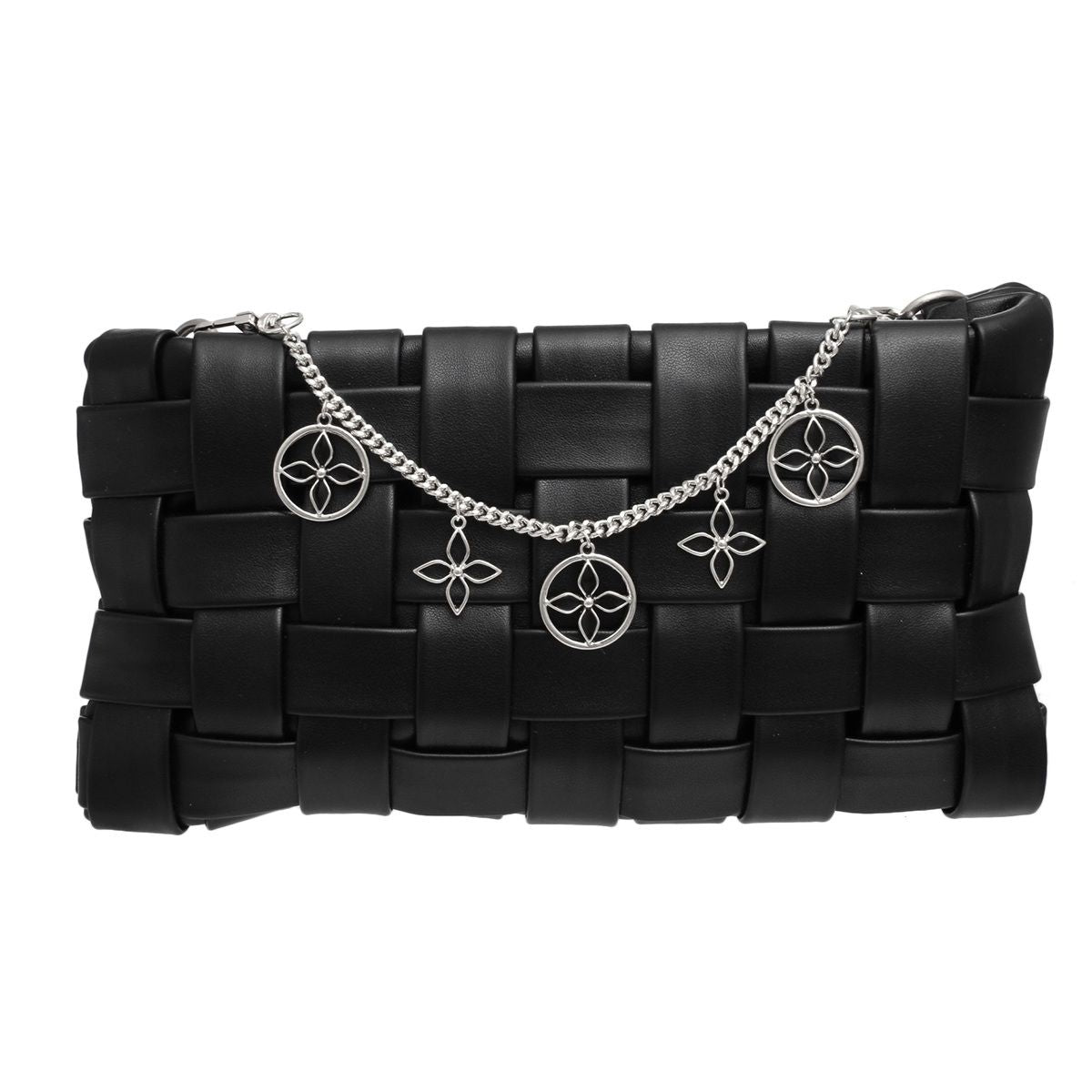 Chain Bag Silver Black Mono Flower Stylish Women’s Accessory