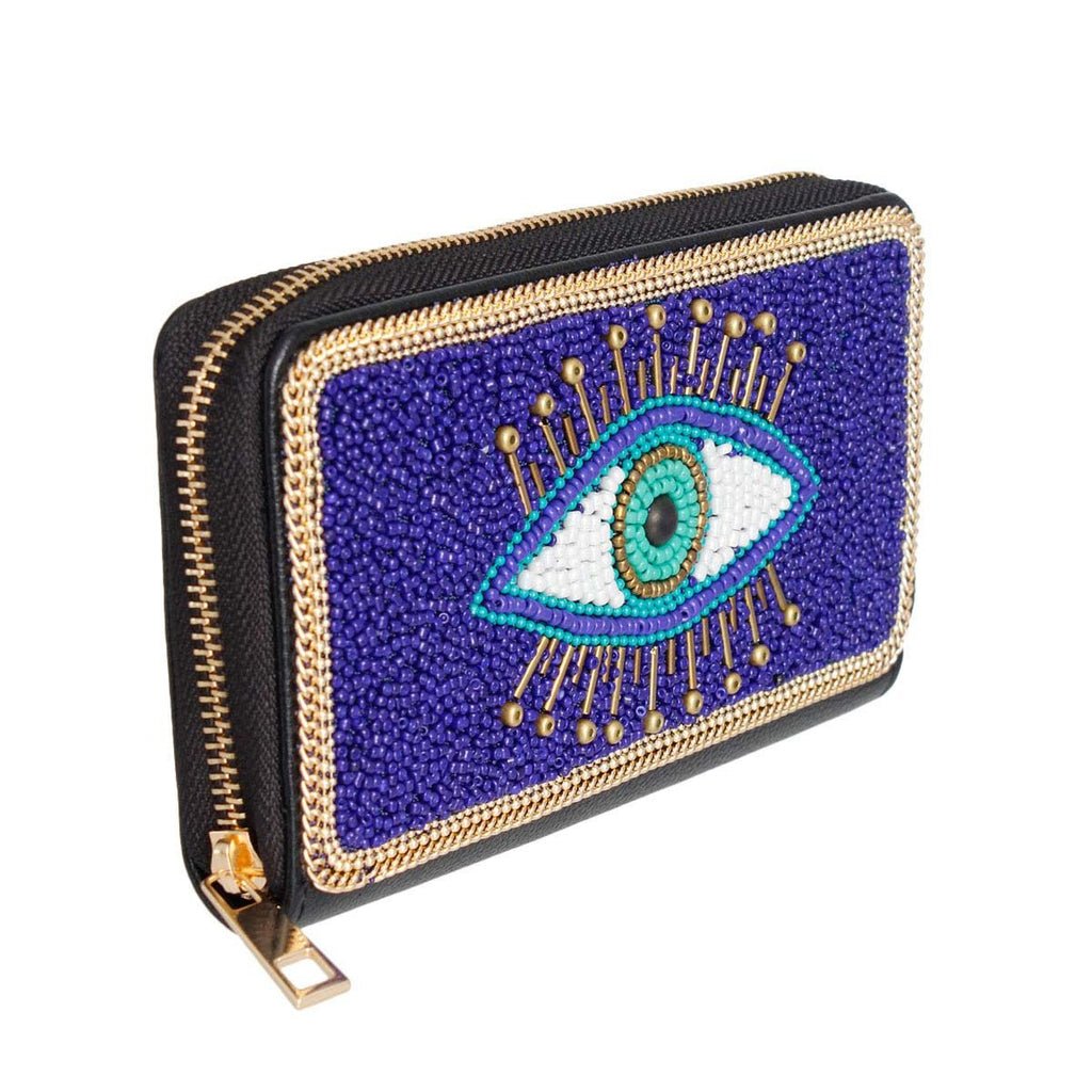 Beaded Wallet with Blue Evil Eye – Stylish Fashion Accessory