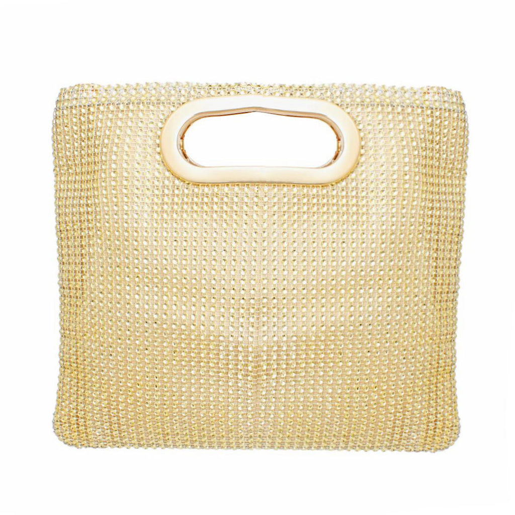 Women’s Fashion Handbag Gold Rhinestone Mesh Square Clutch Stylish Elegant