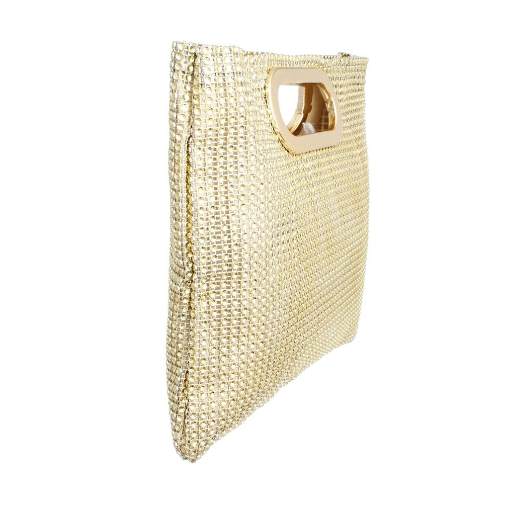 Women’s Fashion Handbag Gold Rhinestone Mesh Square Clutch Stylish Elegant