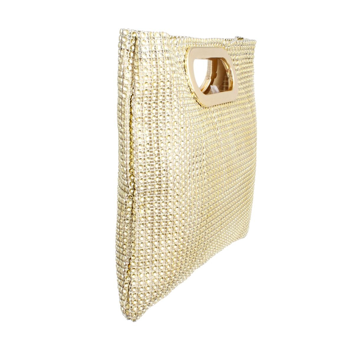 Women’s Fashion Handbag Gold Rhinestone Mesh Square Clutch Stylish Elegant