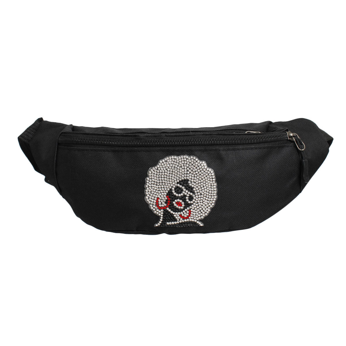 Fashionable Black Fanny Pack with Afro Rhinestone Detail for Women