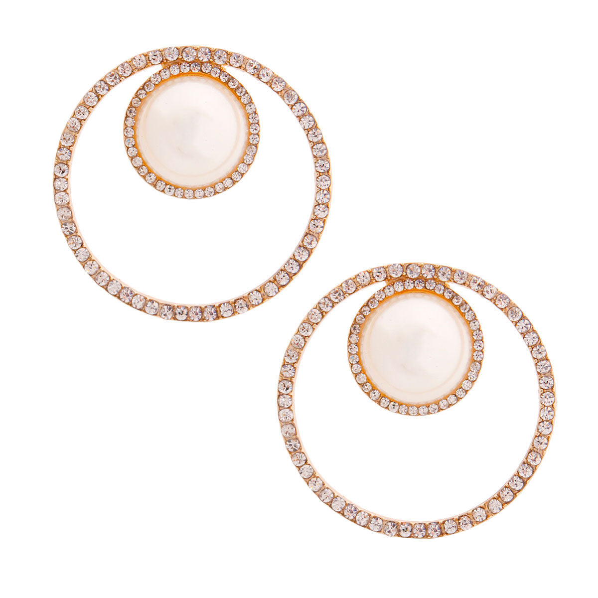 Round Cream Pearl Pave Earrings – Stylish Statement Jewelry