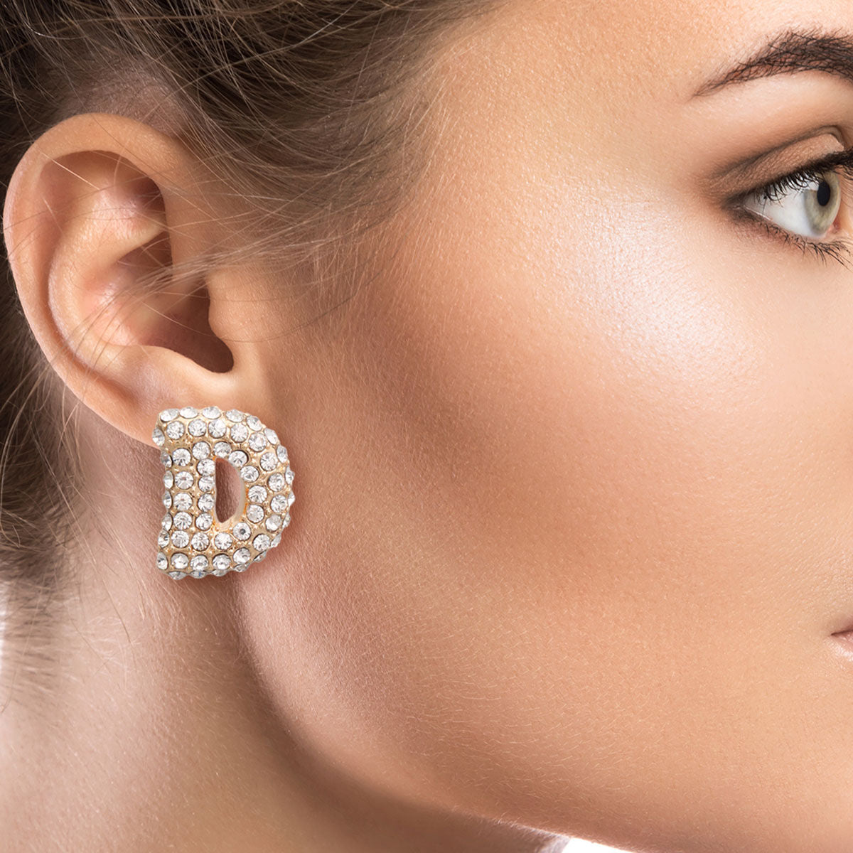 Rhinestone Stud Earrings D Initial Trendy Fashion Jewelry