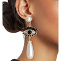 Earrings Cream Teardrop Evil Eye Stylish Statement Jewelry