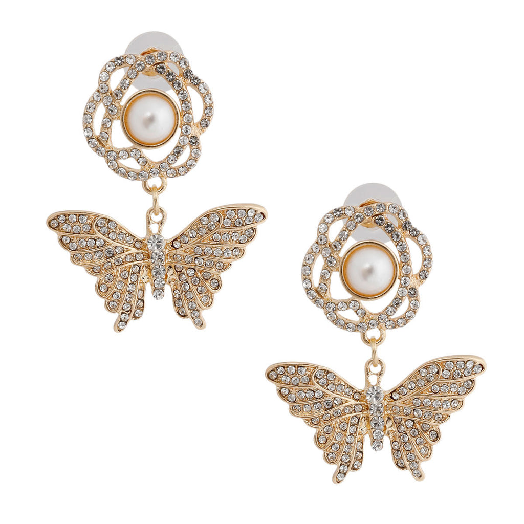 Butterfly Rhinestone Earrings Gold Stylish Statement Jewelry