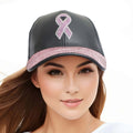 Fashion Hat Black Leather with Pink Ribbon Stylish Accessory