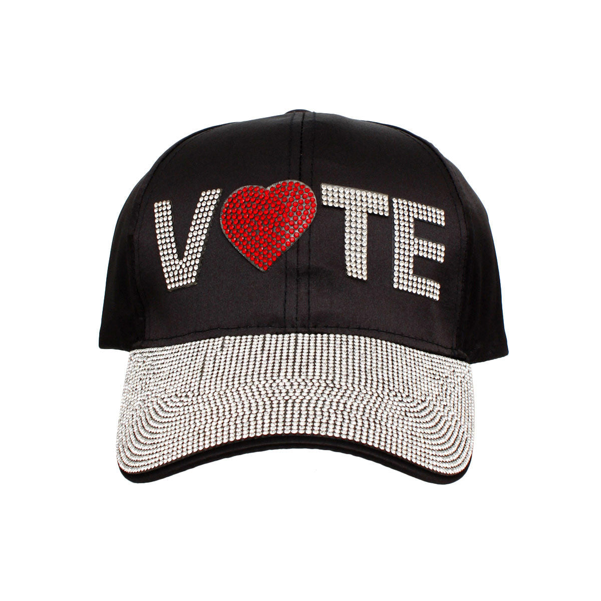 Women’s Black Satin Rhinestone VOTE Baseball Cap Stylish Casual Hat
