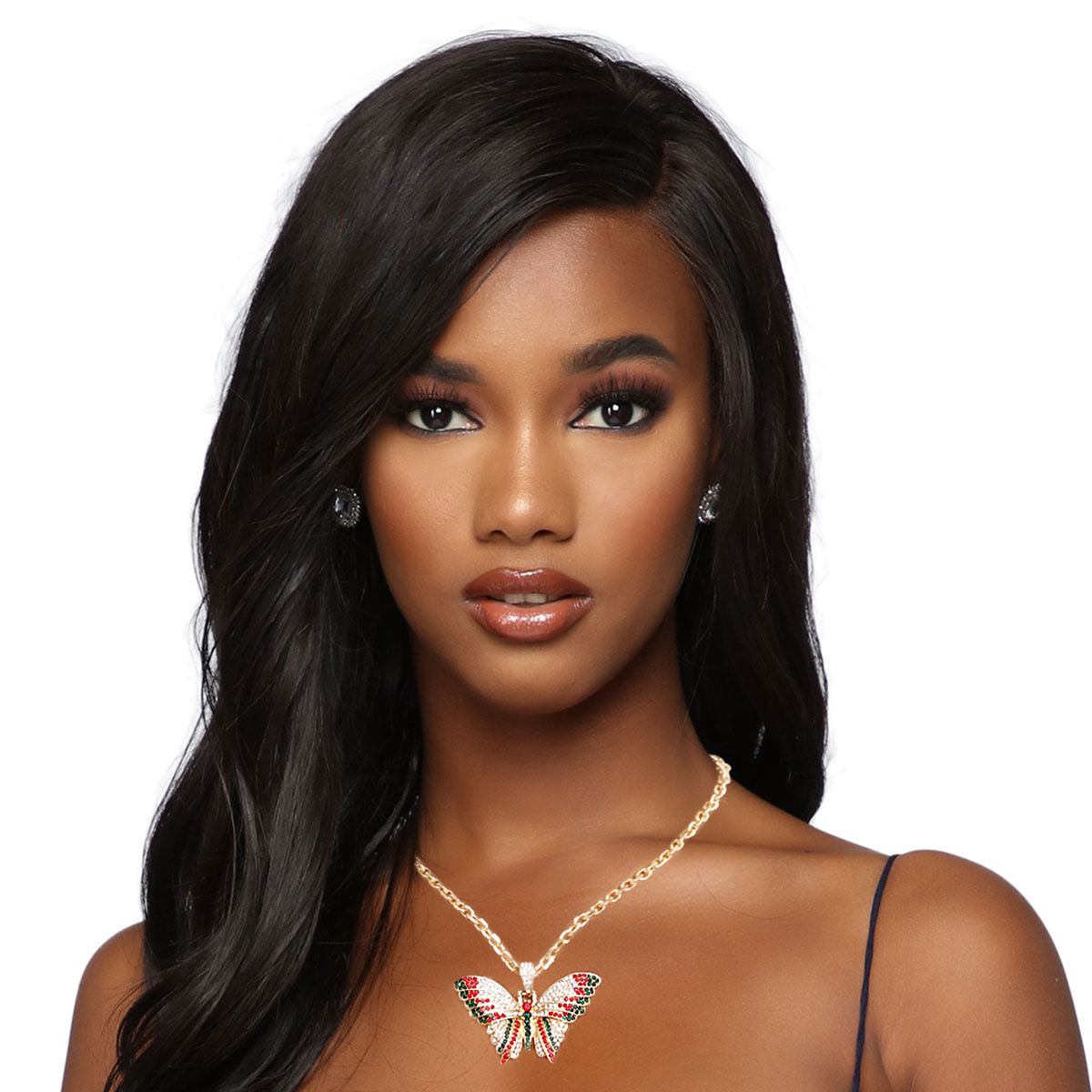 Statement Butterfly Necklace with Red and Green Colors, Trendy Fashion Jewelry