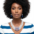 Pearl Necklace Blue White Zeta Set for Women