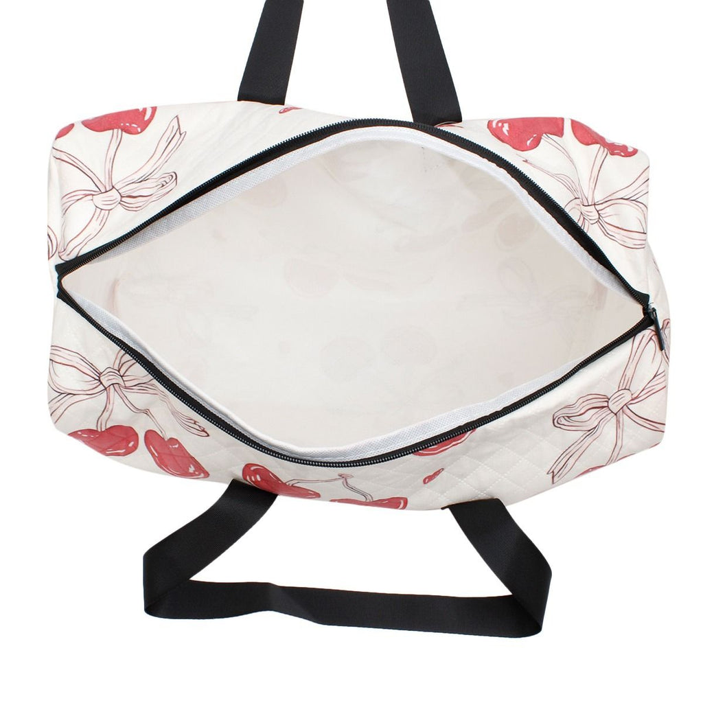 Fashion Duffel Travel Bag Cream Quilted Red Cherry Stylish Accessory