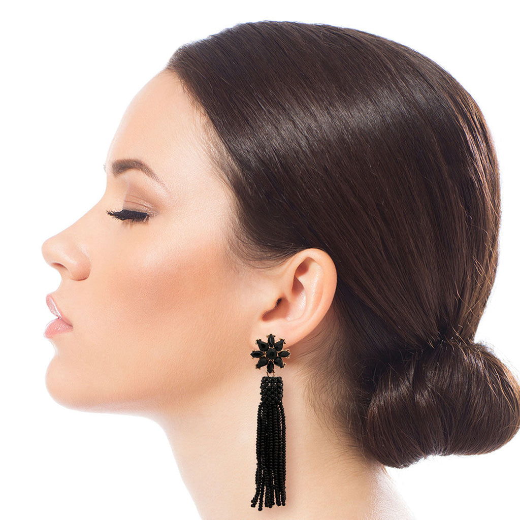 Seed Bead Earrings Black Flower Stylish Statement Jewelry