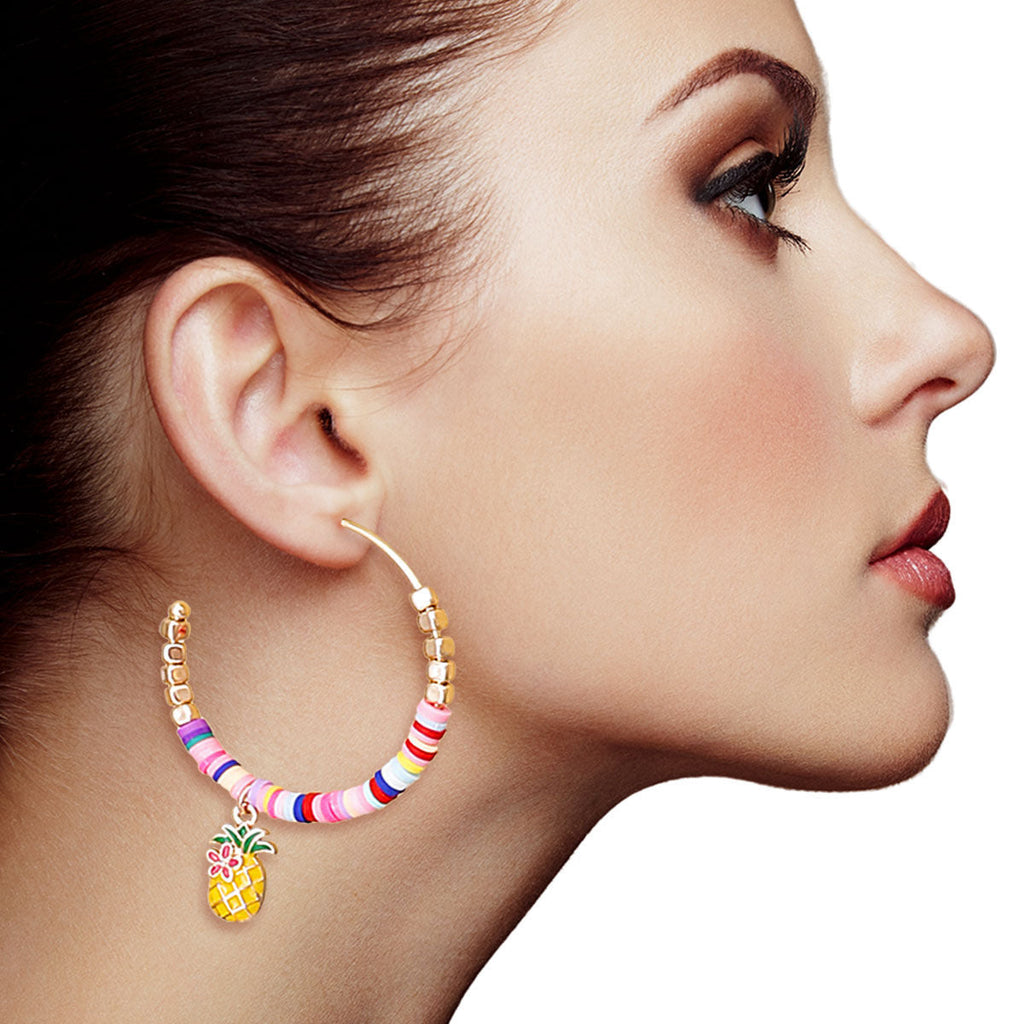 Statement Multi Color Pineapple Disc Hoop Earrings Stylish Fashion Jewelry
