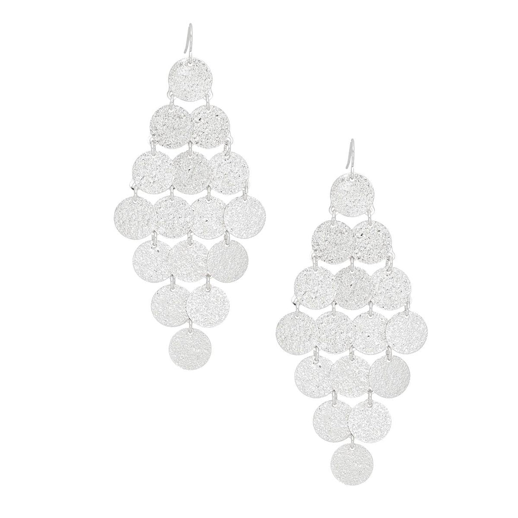 Coin Dangle Earrings Fish Hook Brushed Silver Stylish Statement Jewelry