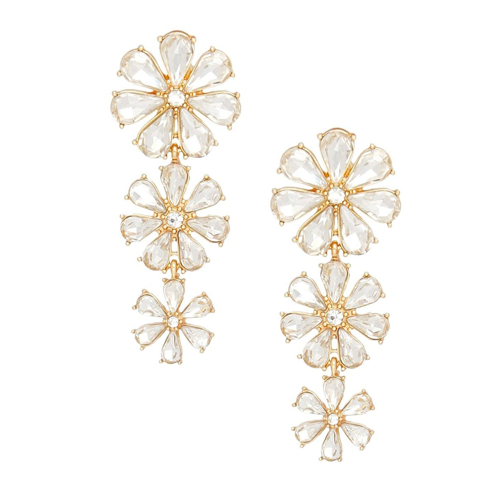 Women’s Gold Dangle Crystal Petal Flower Earrings Stylish Chic Jewelry