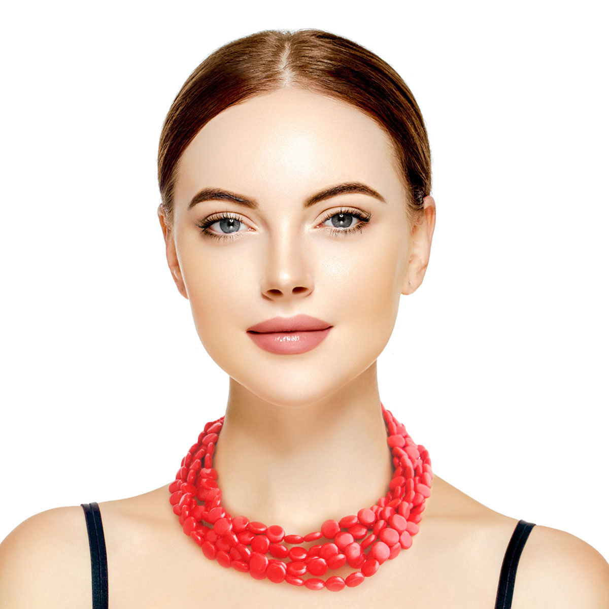 Flat Red Bead Necklace Set – Stylish Statement Jewelry