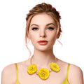 Statement Yellow Fabric Flower Necklace Set Stylish Jewelry Accessory