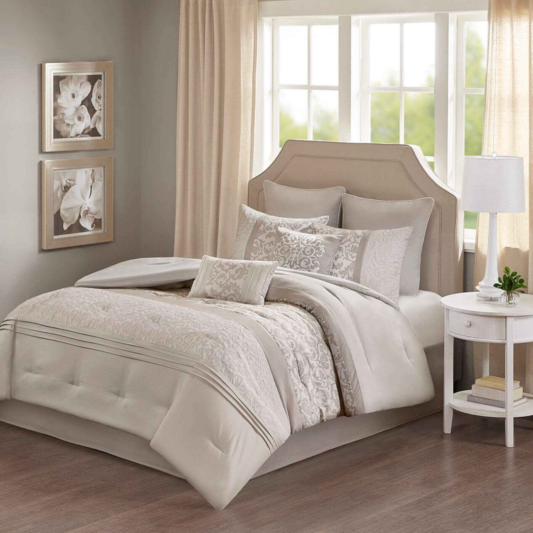 Ramsey Embroidered 8 Piece Comforter Set Neutral Queen (Open Box)