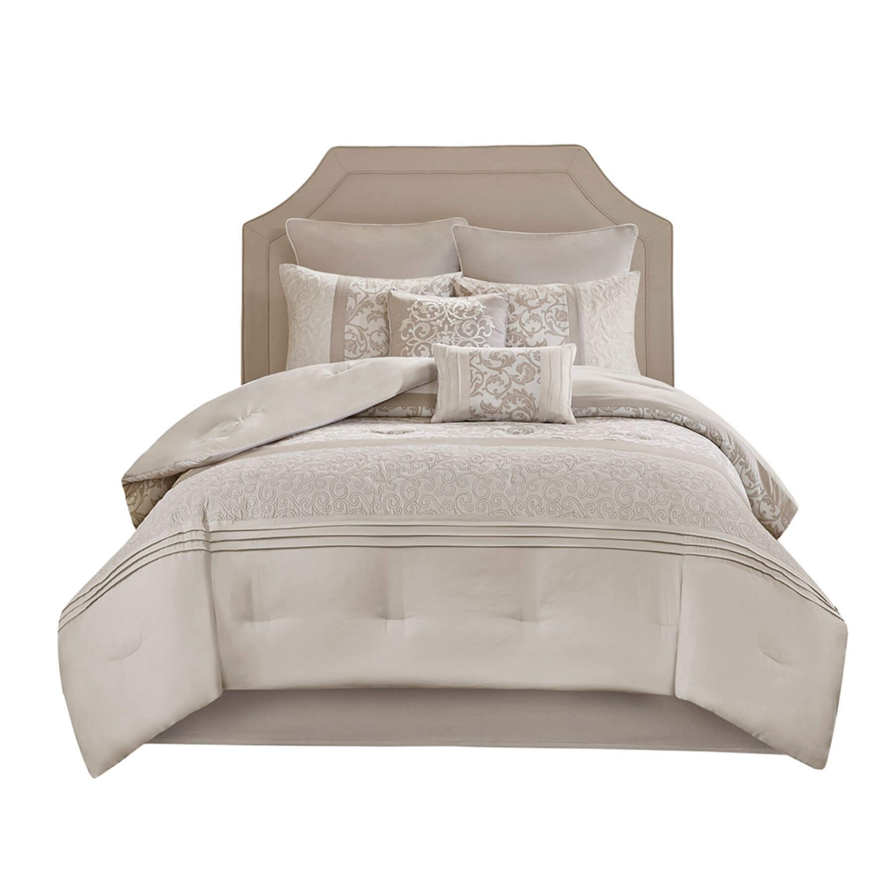 Ramsey Embroidered 8 Piece Comforter Set Neutral Queen (Open Box)