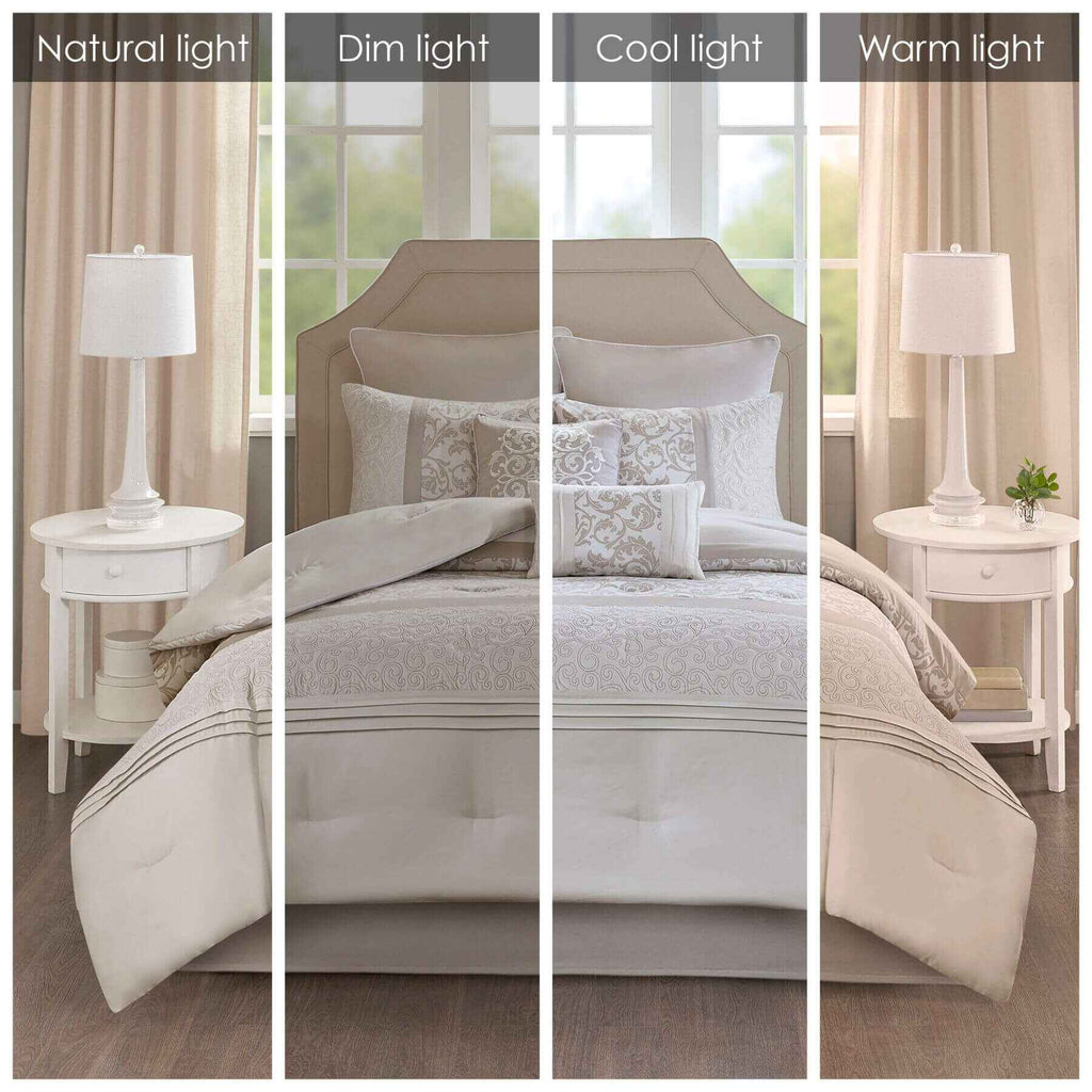 Ramsey Embroidered 8 Piece Comforter Set Neutral Queen (Open Box)
