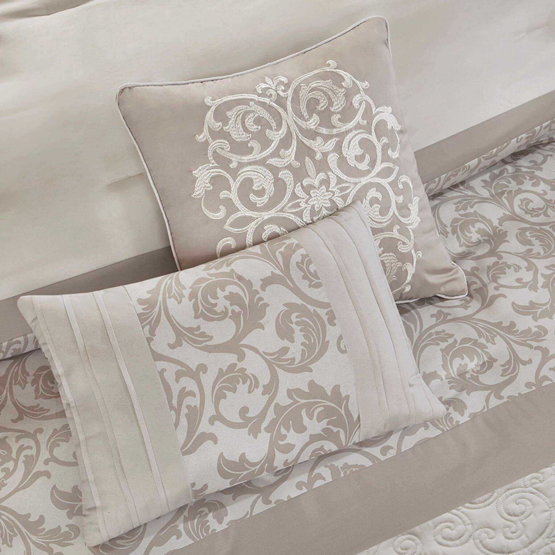 Ramsey Embroidered 8 Piece Comforter Set Neutral Queen (Open Box)