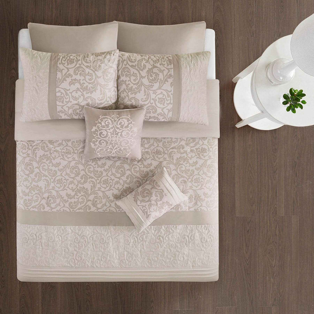 Ramsey Embroidered 8 Piece Comforter Set Neutral Queen (Open Box)