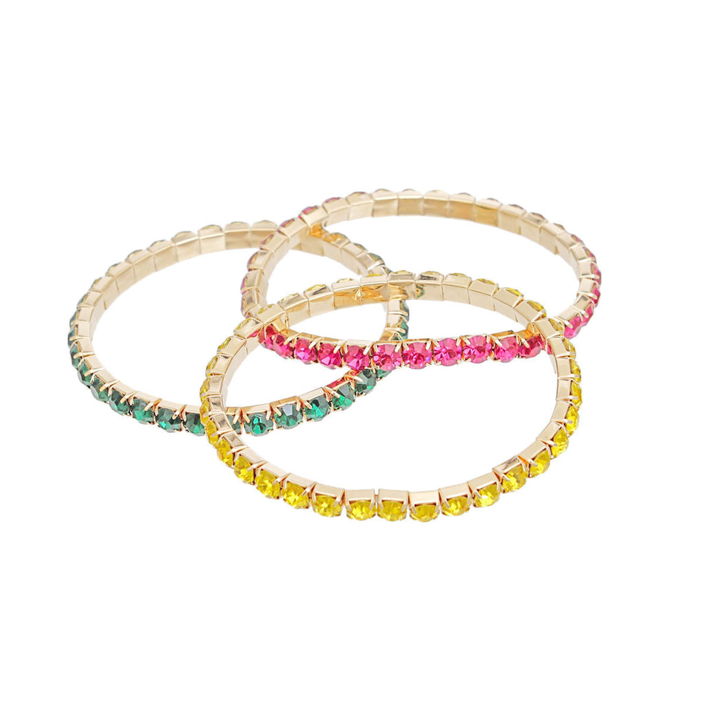 Women’s 3 Strand Multicolor Rhinestone Bracelet 5mm Stylish Layered Jewelry