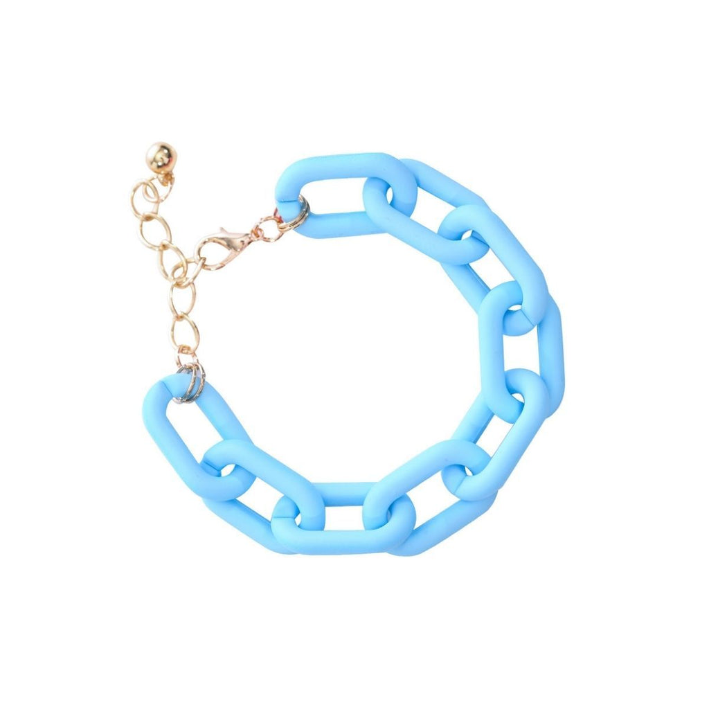 Chain Bracelet with Aqua Rubber Coating – Trendy Fashion Jewelry Accessory