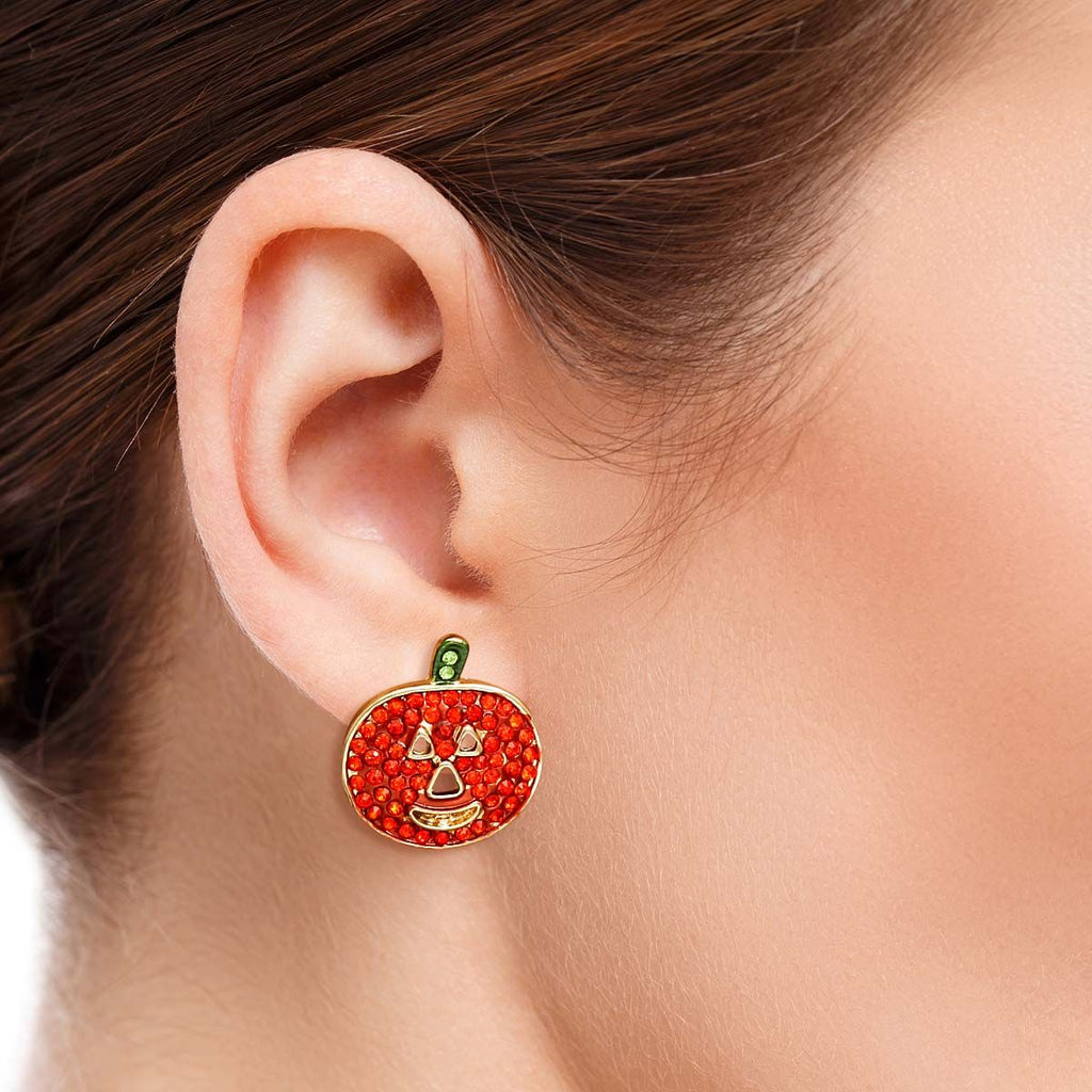 Stud Earrings Orange Jack O Lantern Halloween Statement Studs