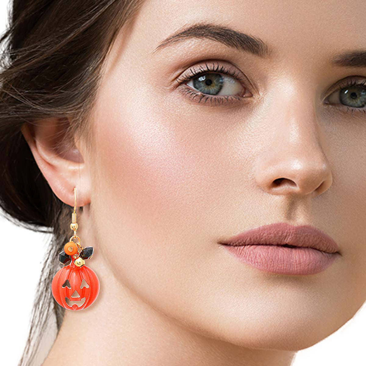 Fish Hook Earrings Orange Jack O Lantern Halloween Statement Jewelry