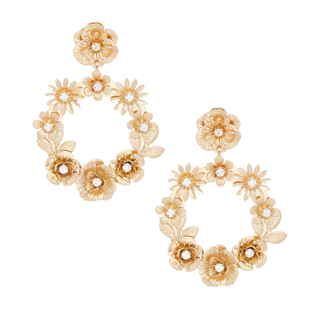 Women’s Drop Earrings Burnished Gold Flower Wreath Stylish Statement Jewelry