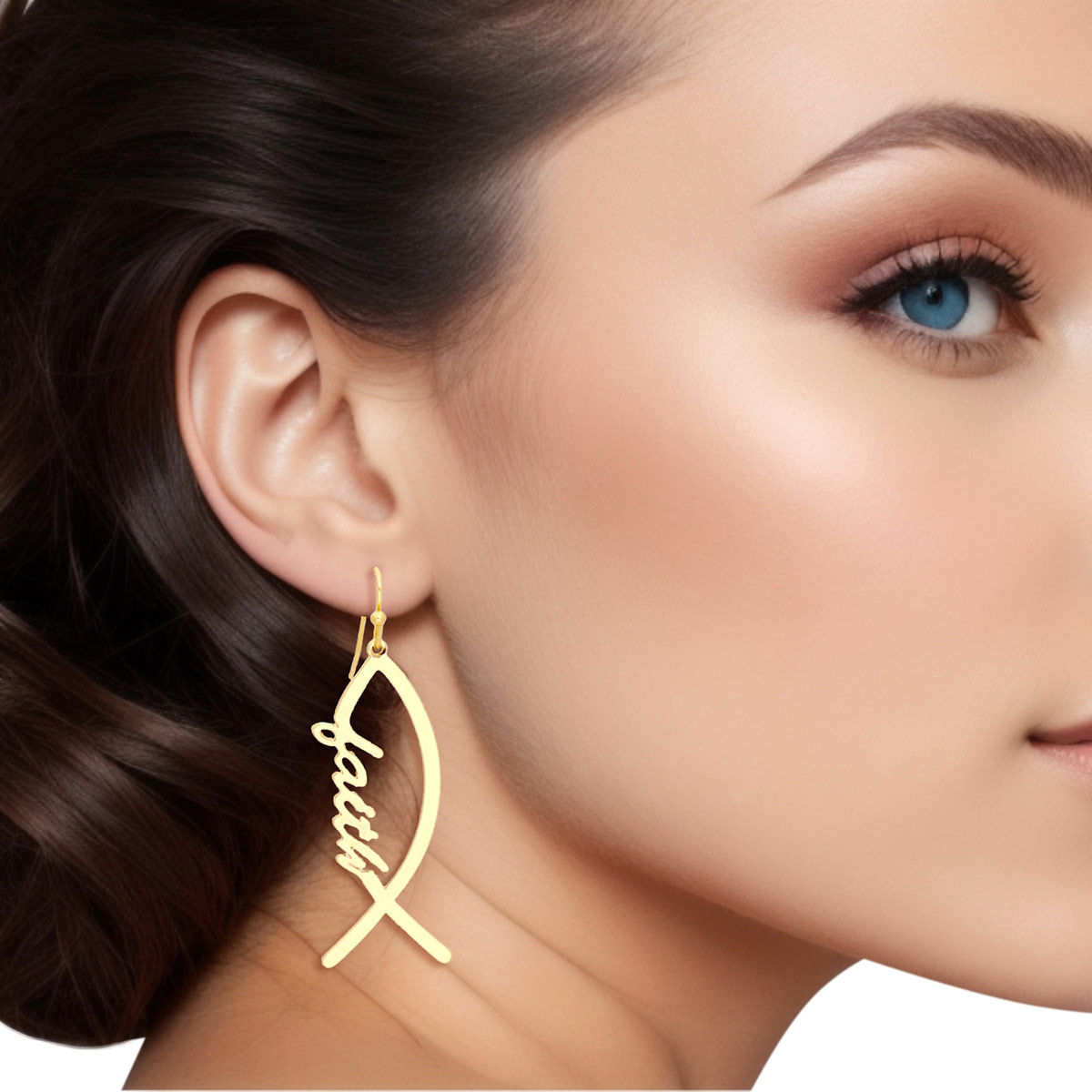 Women’s Gold Fish Hook Earrings Faith Symbol Stylish Jewelry