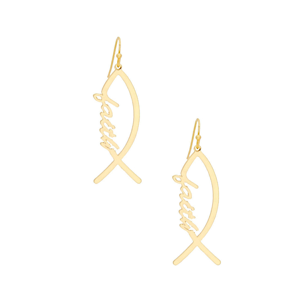 Women’s Gold Fish Hook Earrings Faith Symbol Stylish Jewelry