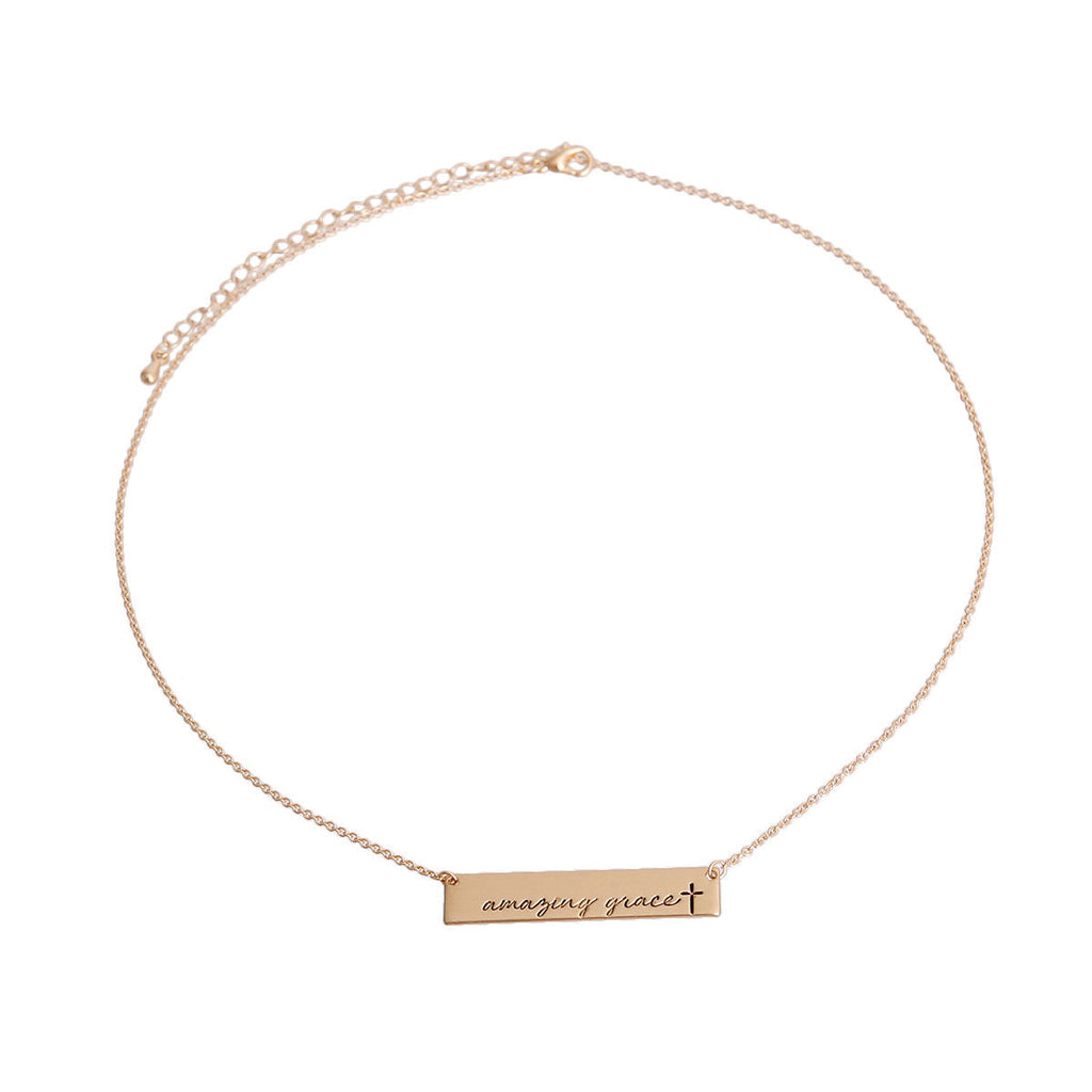 Statement Necklace Gold Amazing Grace Plate Stylish Jewelry Accessory