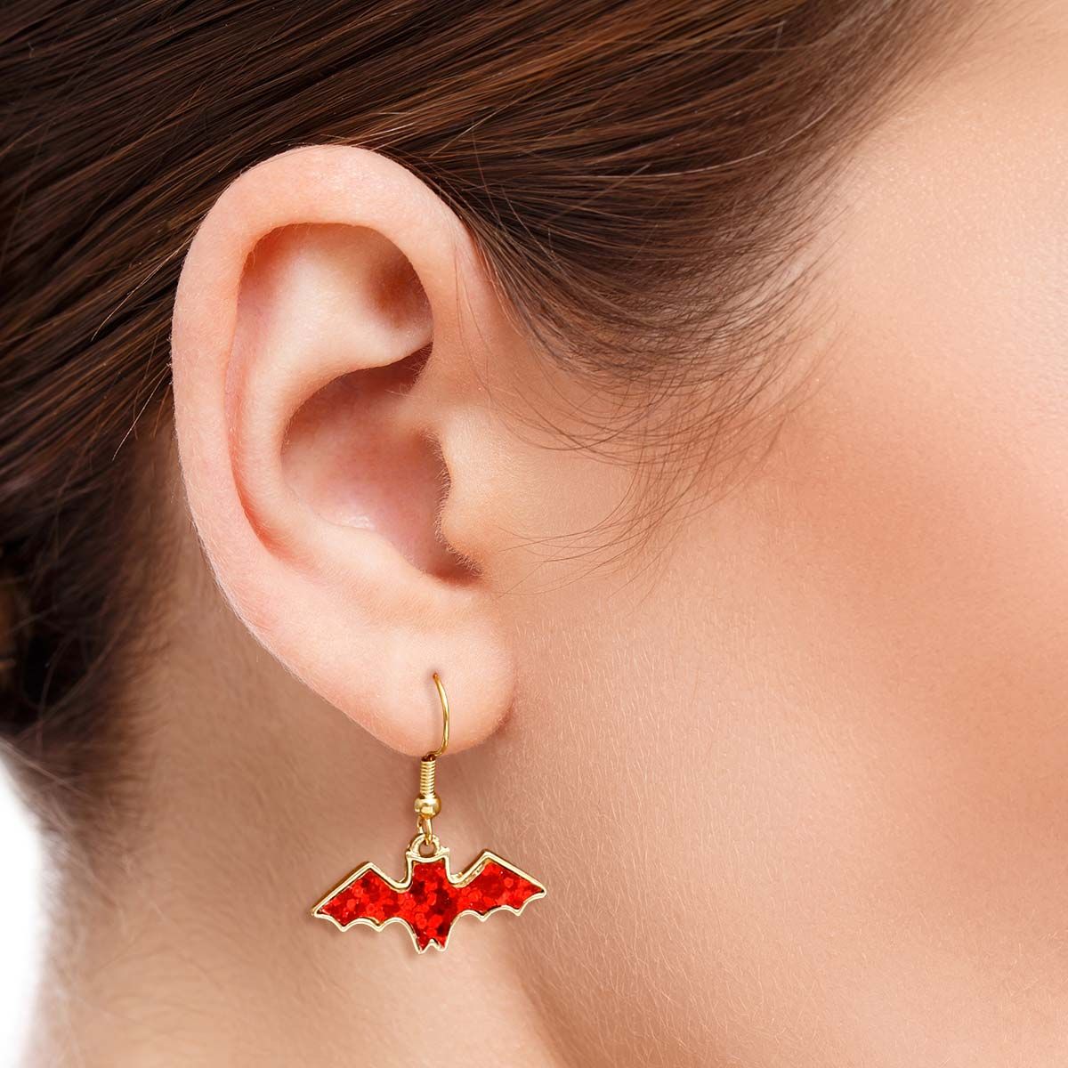 Statement Red Glitter Bat Earrings Stylish Fashion Jewelry Accessories