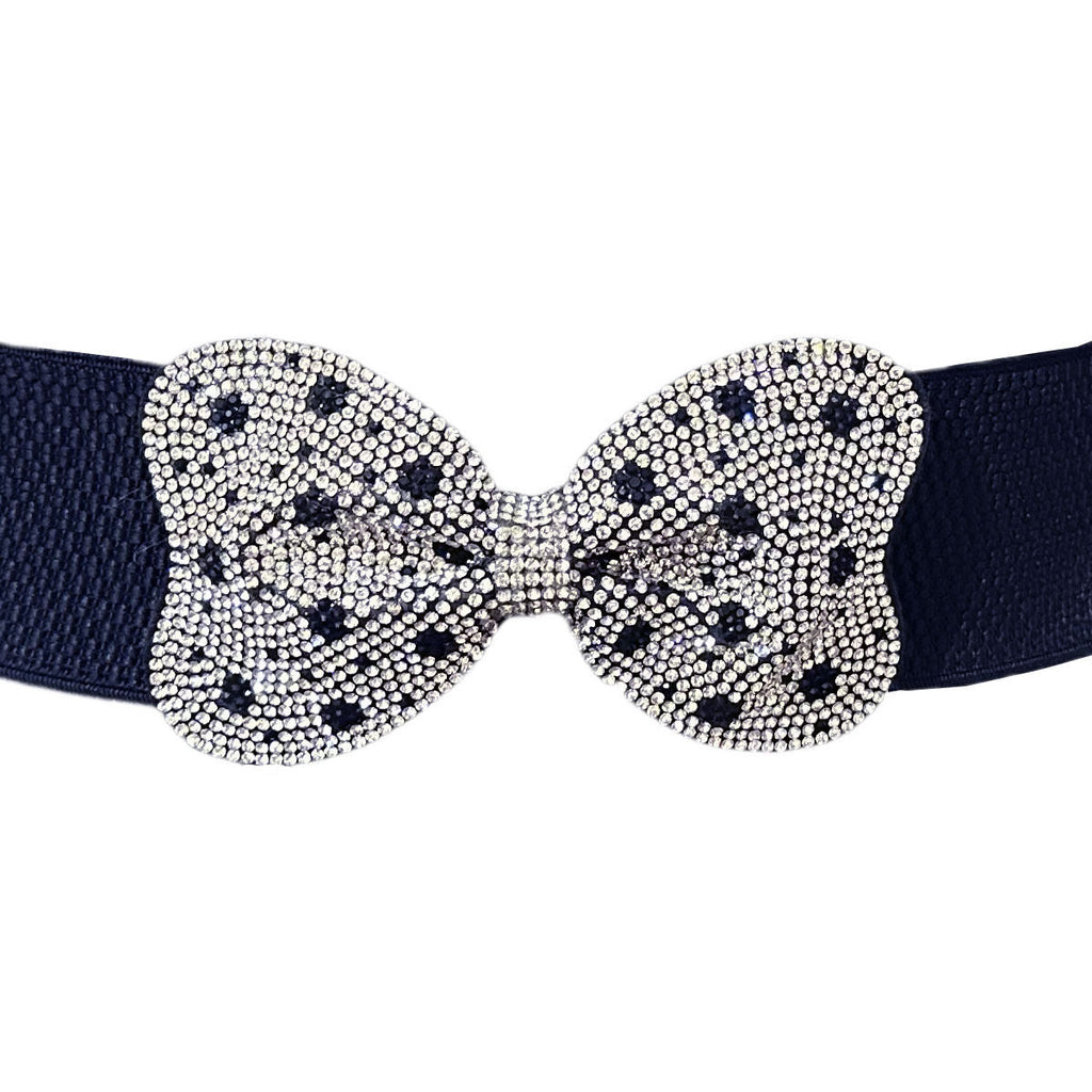Stretch Belt with Dotted Bowknot and Rhinestone Detail – Stylish Fashion Accessory