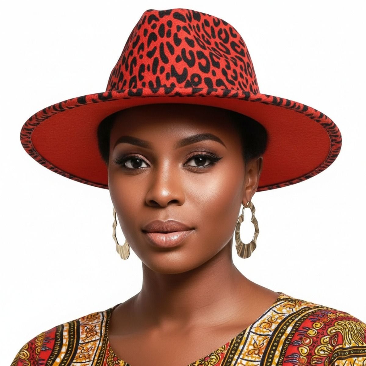 Fashion Fedora Hat Rust Orange Leopard Print Stylish Statement Accessory