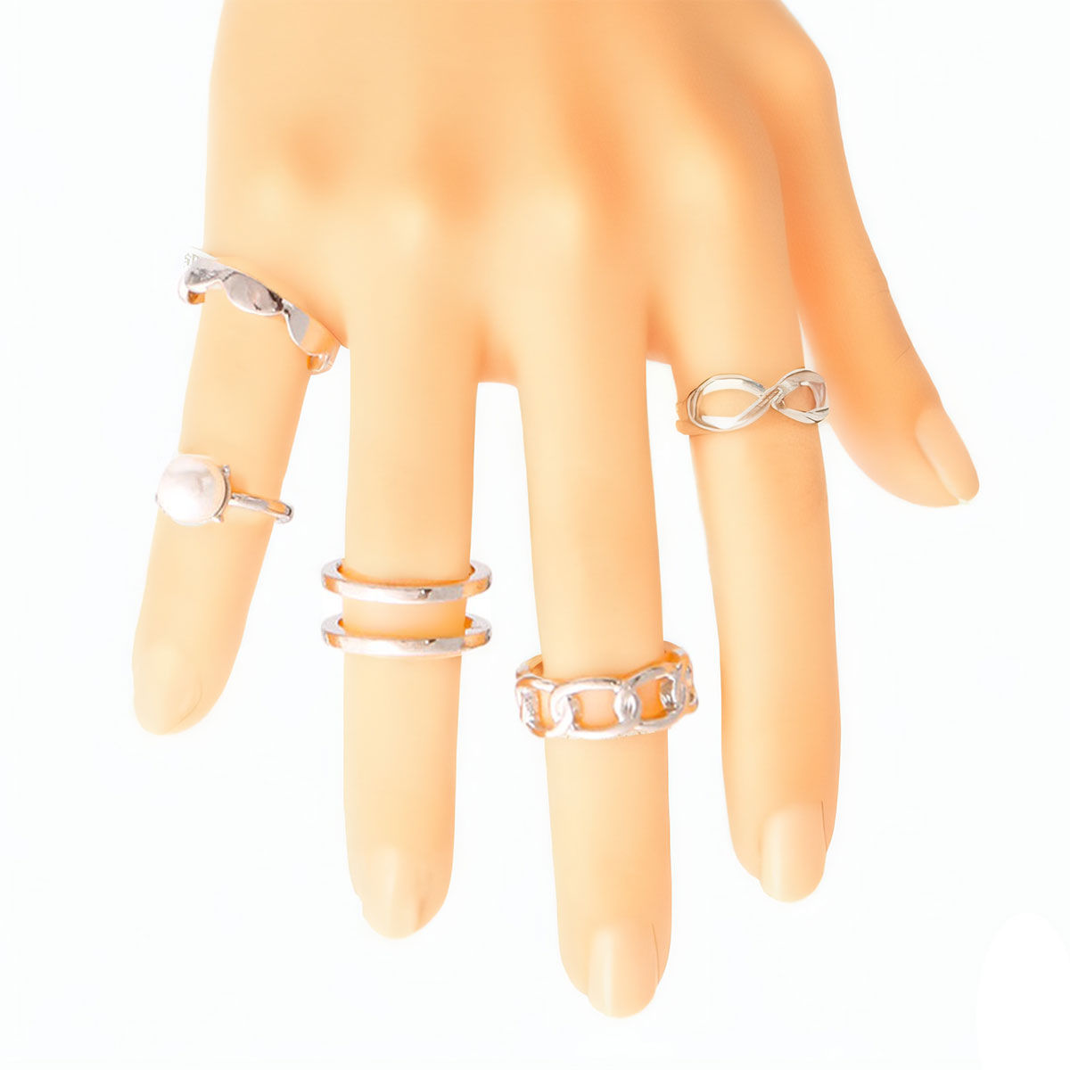 Midi Ring Set Silver Pearl Stylish Layered Jewelry