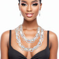 Double Linked Chain Necklace with Silver Crystal Set – Stylish Statement Jewelry
