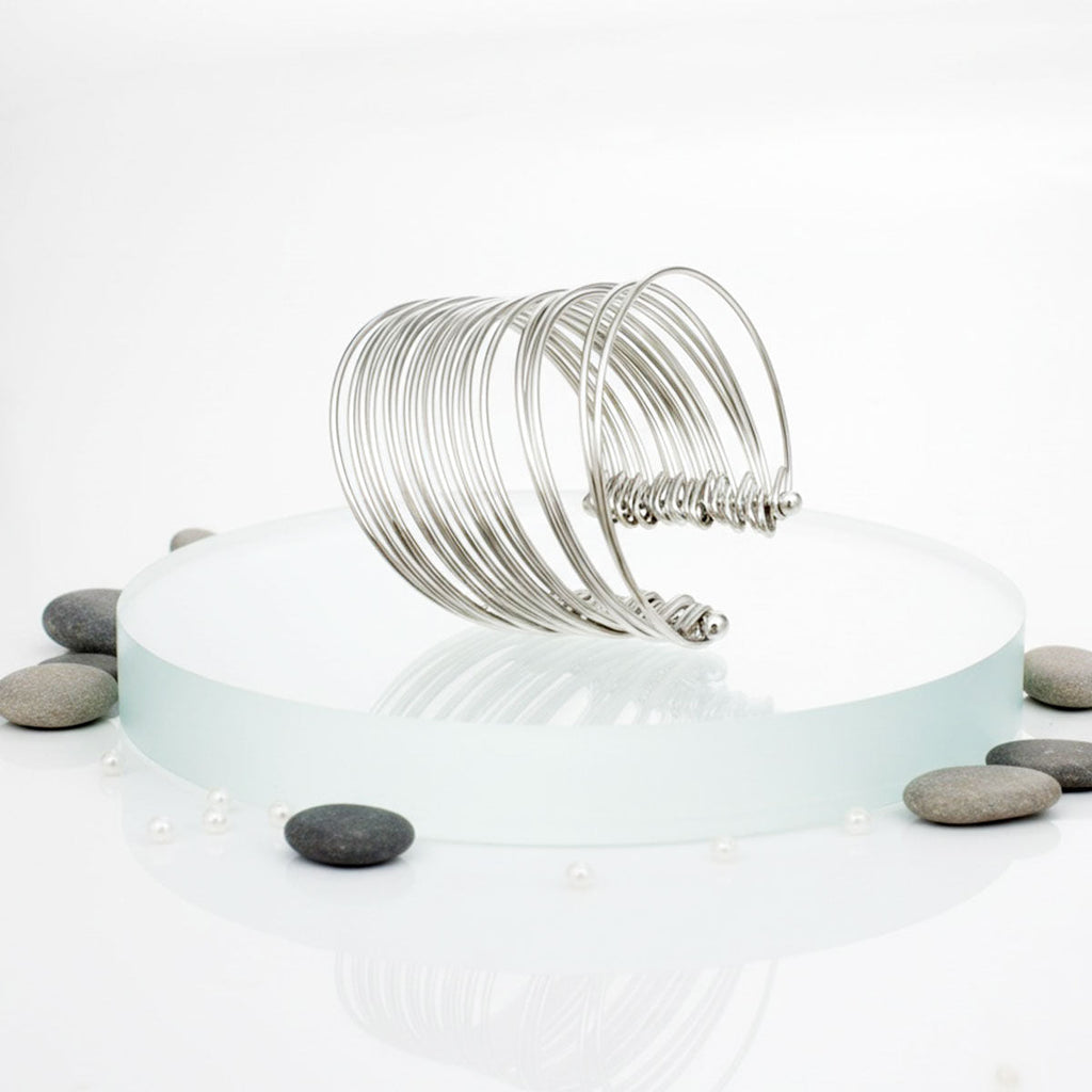 Stacked 19 Row Silver Cuff Bangle Bracelet Women’s Stylish Statement Jewelry