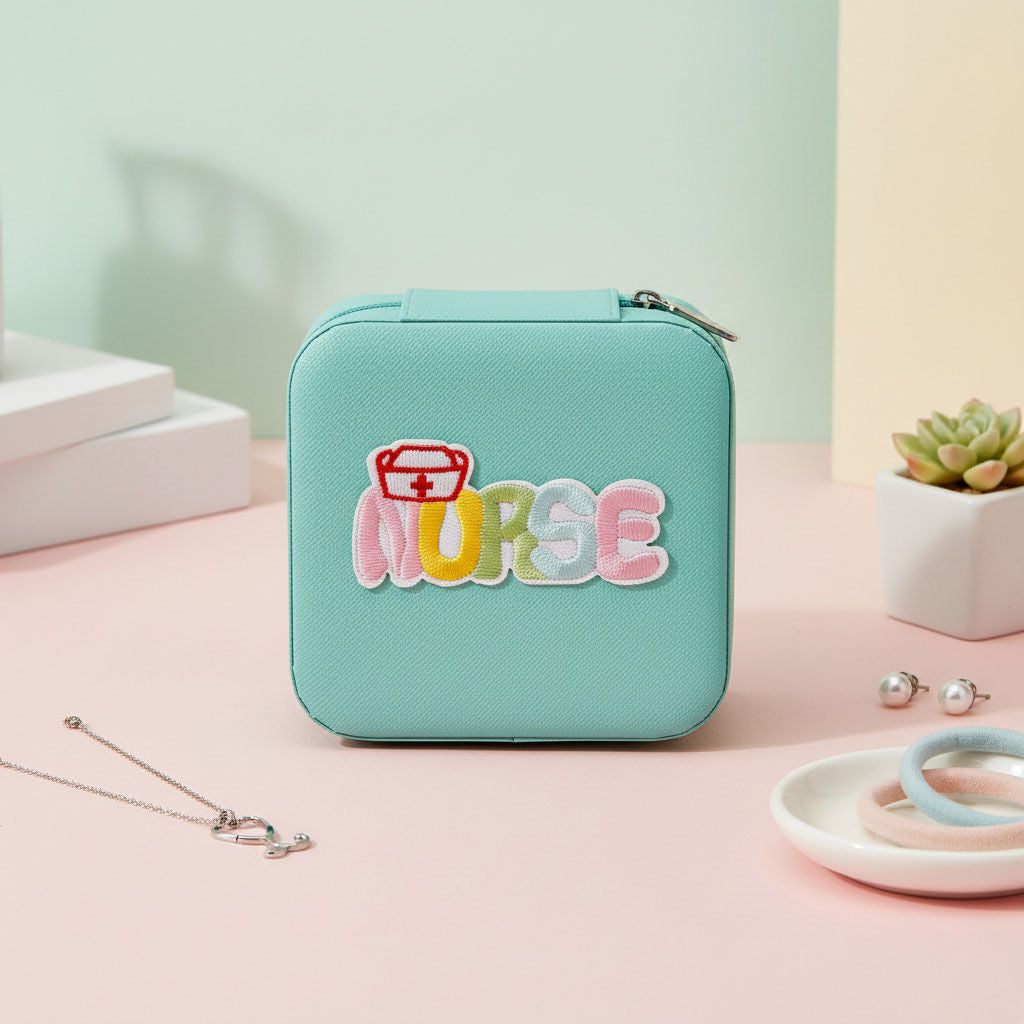 Travel Jewelry Box Square Turquoise Nurse Patch Stylish Accessory
