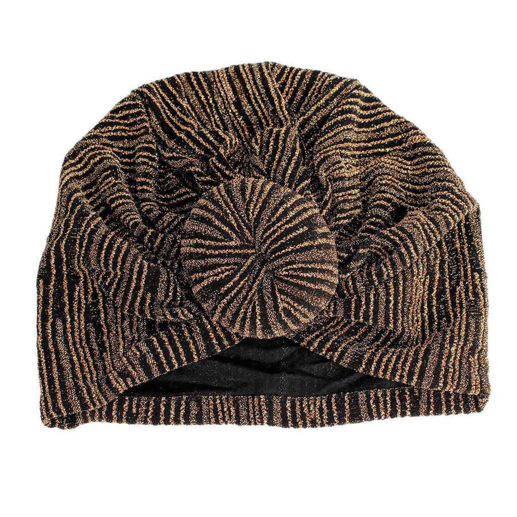 Turban Headband with Gold Stripe Donut Knot – Stylish Fashion Accessory