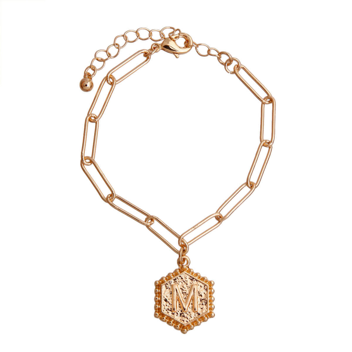 Charm Bracelet with M Hexagon Initial Pendant Stylish Jewelry Accessory