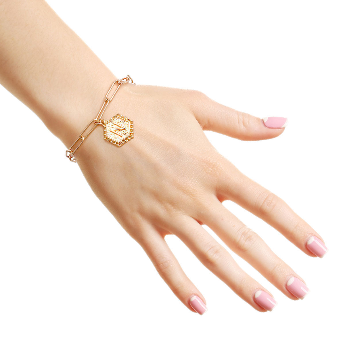 Charm Bracelet with N Hexagon Initial – Trendy Fashion Jewelry Accessory