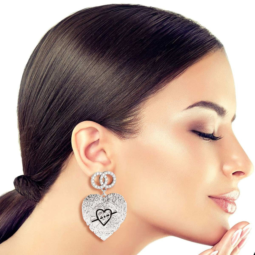 Textured Heart Silver Earrings Stylish Fashion Jewelry