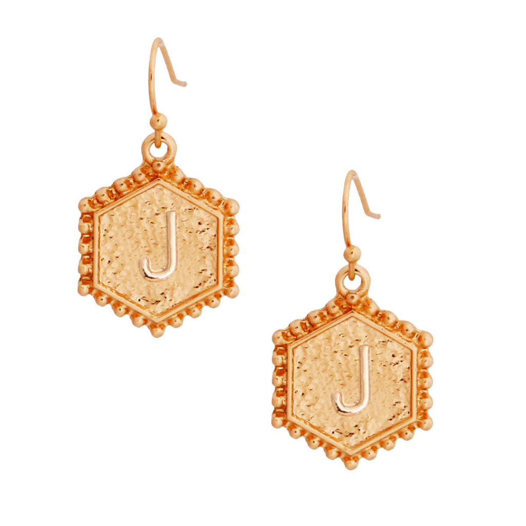Hexagon Initial Earrings Stylish Fashion Jewelry Accessory