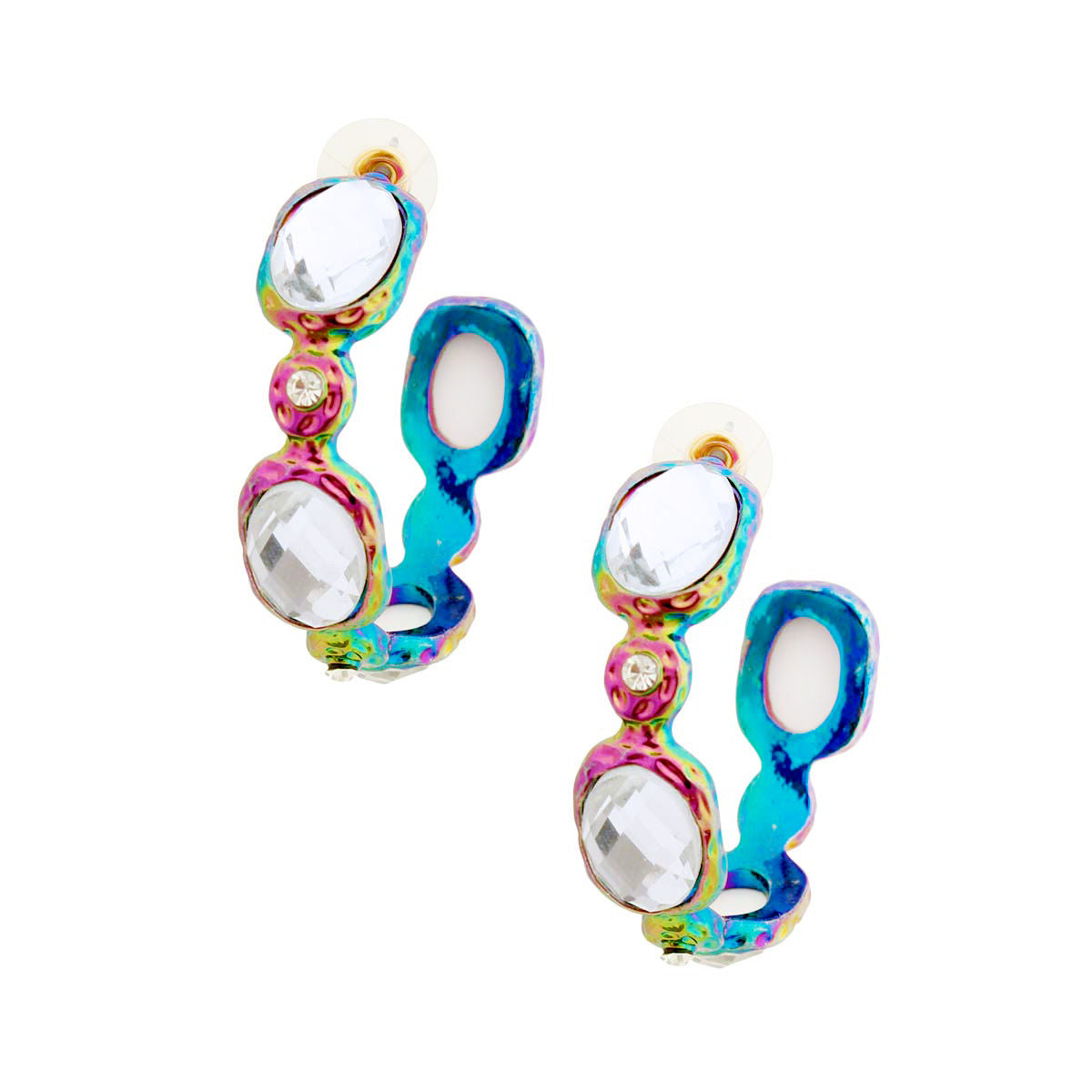 Statement Rainbow Crystal Hoop Earrings, Trendy Fashion Jewelry