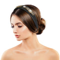 Fashion Headband Black Vegan Leather Crystal Stylish Statement Accessory