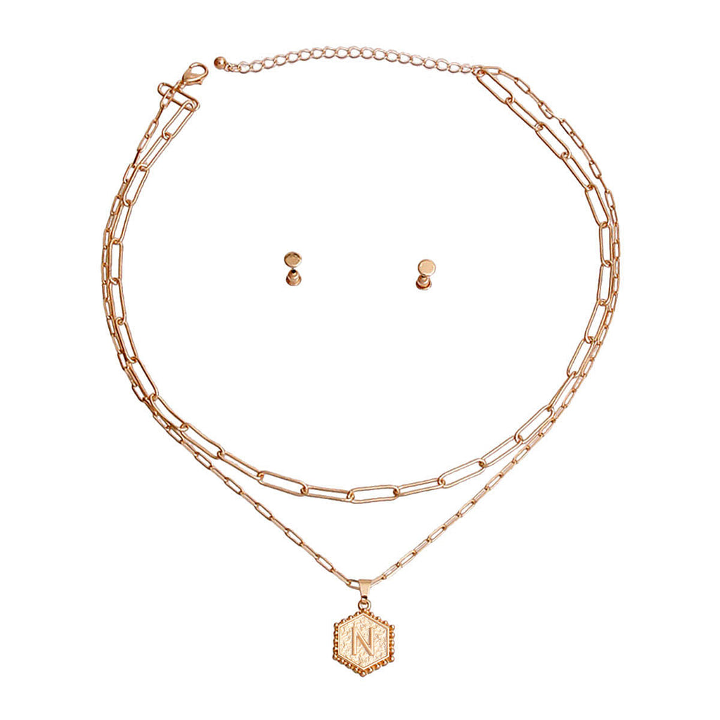 Initial Charm Necklace Hexagon N Stylish Statement Jewelry